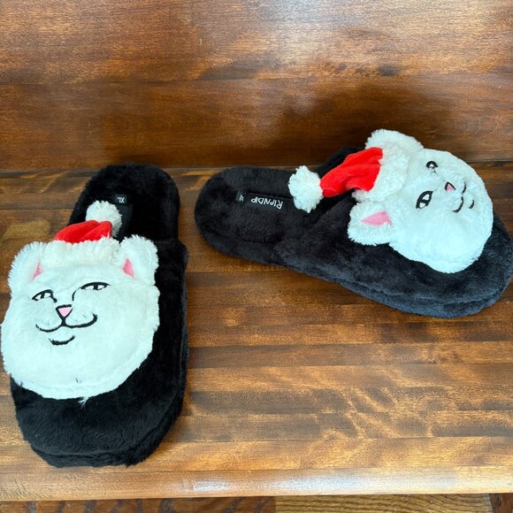 Ripndip Other - RIPNDIP Lord Santa Fuzzy House Plush Slippers Cat Design Size XL With So…